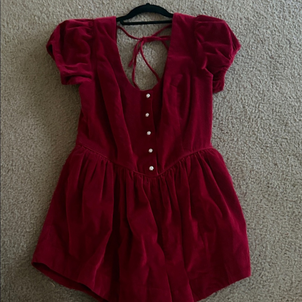 Free People Red Puff Sleeve Romper